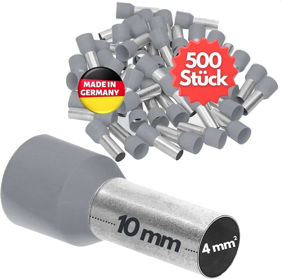 Kalitec 500x Aderendhülsen isoliert 4,0mm² - 10mm Adernhülsen Grau