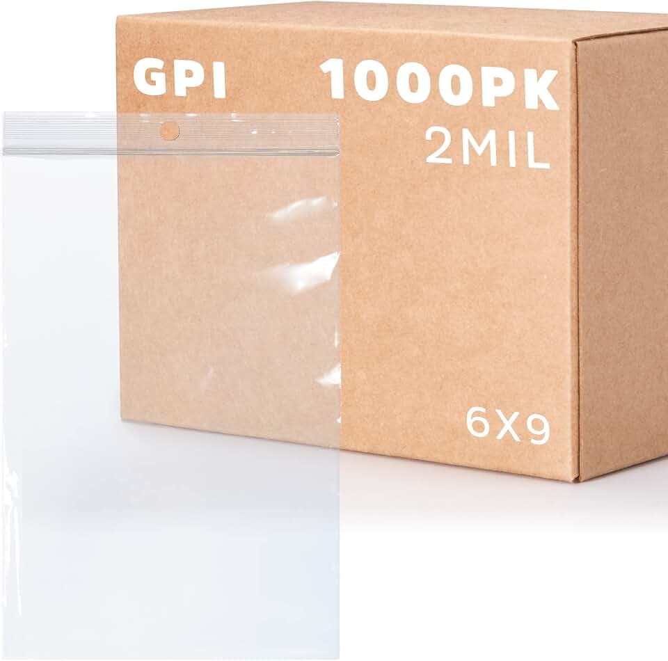 GPI - 6" x 9" - Case of 1000, 2 Mil thick, Clear Plastic Reclosable Zip Bags, Hang Hole For Display, Durable Poly Baggies with Resealable Zip Top Lock for Storage, Packaging & Shipping