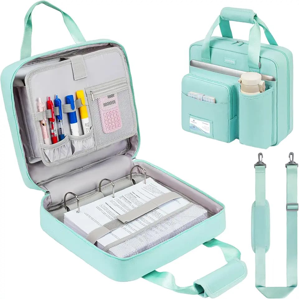 3 Ring Zipper Binder Bag, 3 Inch D-Ring 700 Sheet Capacity, Portable File Organizer with Removable Shoulder Strap & Multiple Pockets for School Office Travel Summer Study Back to School,Mint Green