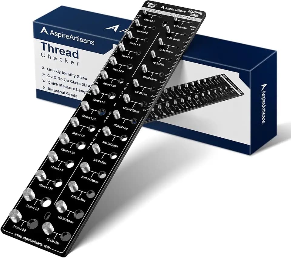 Thread Checker, Bolt and Nut Identifier Gauge, Bolt and Screw Size Thread Gauge, Nut and Bolt Thread Checker Standard and Metric with Aluminum 6061 Board and SUS 304 Bolt