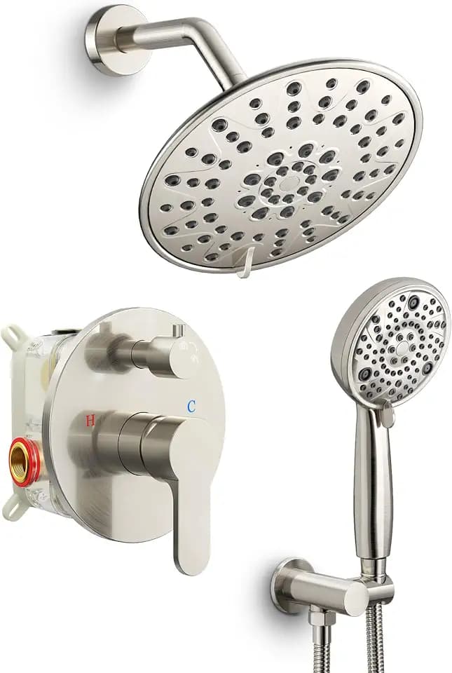 SR SUN RISE Shower Faucet - 8 Inch Multifunctional High Pressure Shower Head System with Handheld Shower Head Fixtures - Valve Included - Brushed Nickel