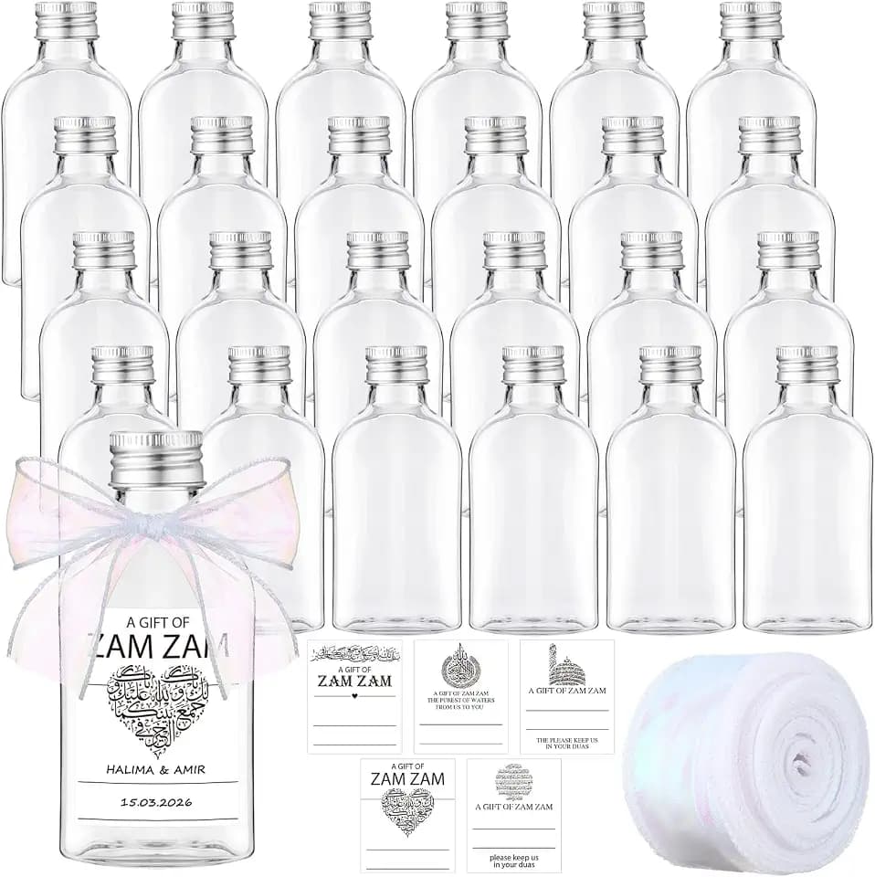 25 Sets Zamzam WaterBottle Islamic Favor, 120 ml, Fresh, Silver