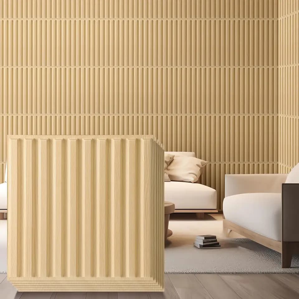 Nuanchu 32 Pcs 3D Wall Panels, 12"x12" PVC Fluted Tiles, Natural Oak
