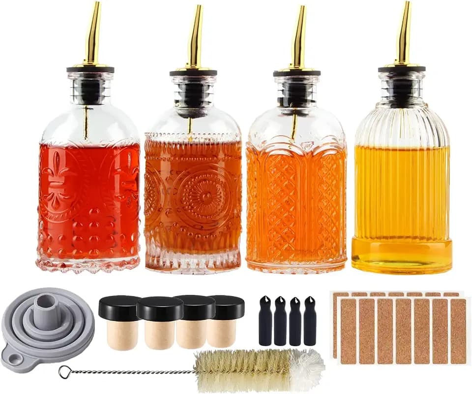 Shining Craft Syrup Dispenser Bottles Set, 4 Pack 7 OZ Bottles With Metal Pour Spout and Labels for Syrups, SC055 (4 Pack)