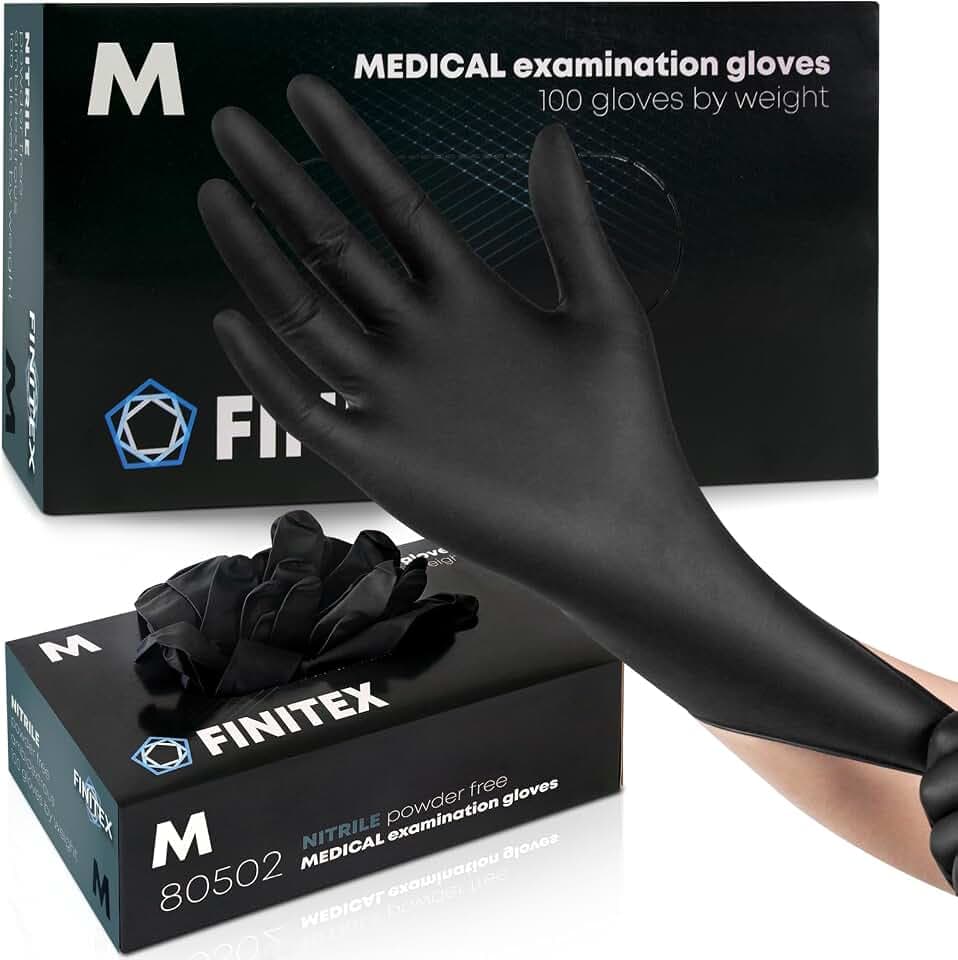 FINITEX Schwarz Einweghandschuhe Nitril M,100stk,5.0g/stk Einmal Handschuhe