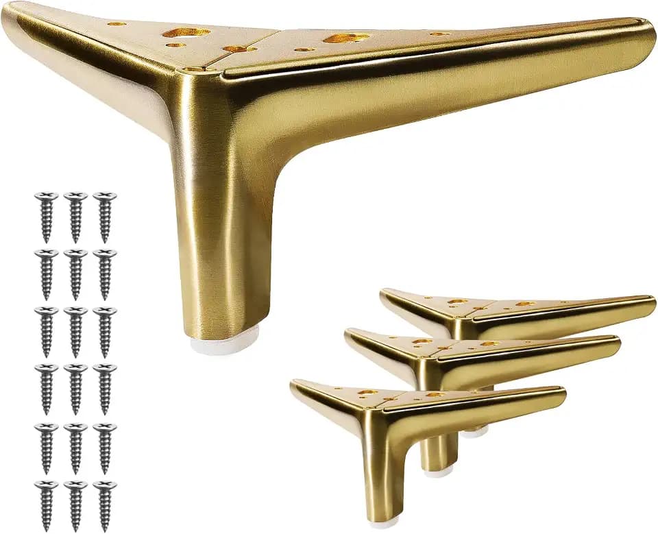 VEHCIL 4-inch Brushed Gold Furniture Legs, Legs for Furniture Set of 4 Modern Furniture Feet Metal Table Legs for Cabinet Sofa Couch Chair Bed Dresser Wardrobe Risers DIY Replacement
