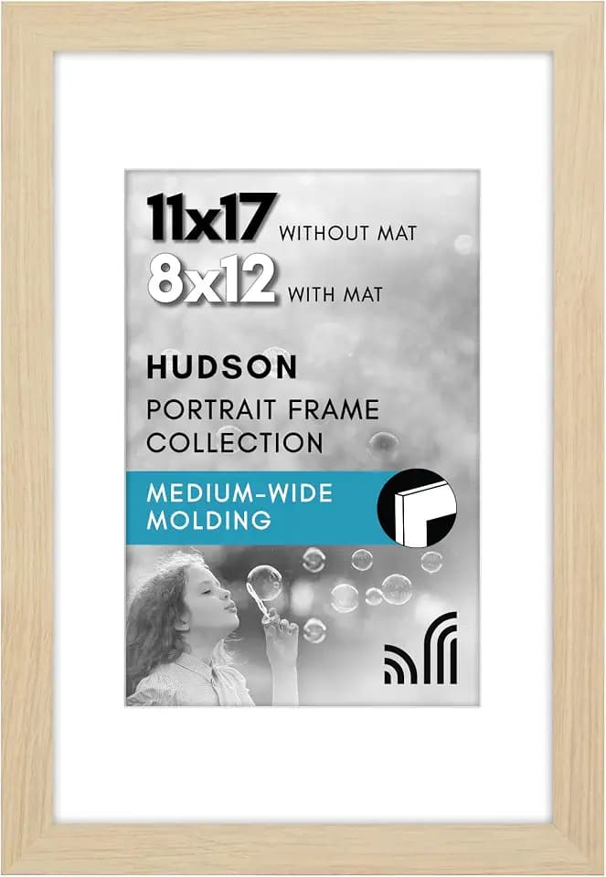 Americanflat 11x17 Picture Frame - Matted to 8x12 - Natural Oak