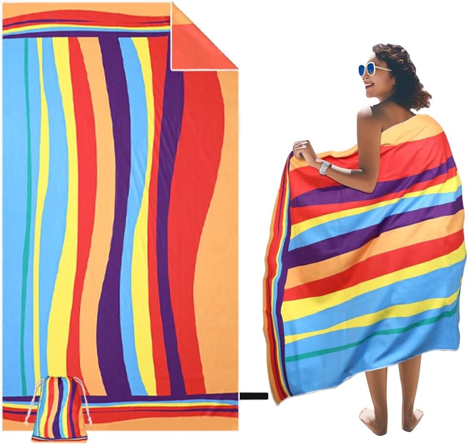 Large Beach Towel 71 x 39 Inch, Quick Dry Sand Free, Wave