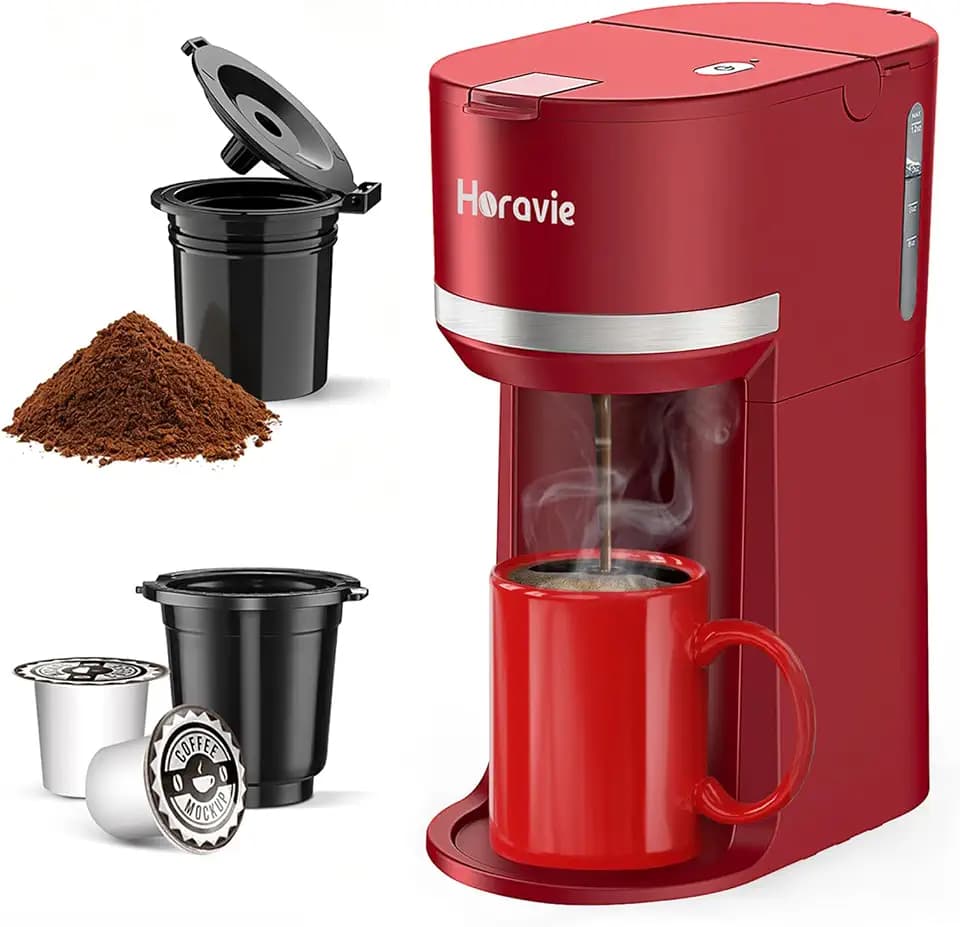 Small Single Serve Coffee Maker for K Cup and Grounds with One Button