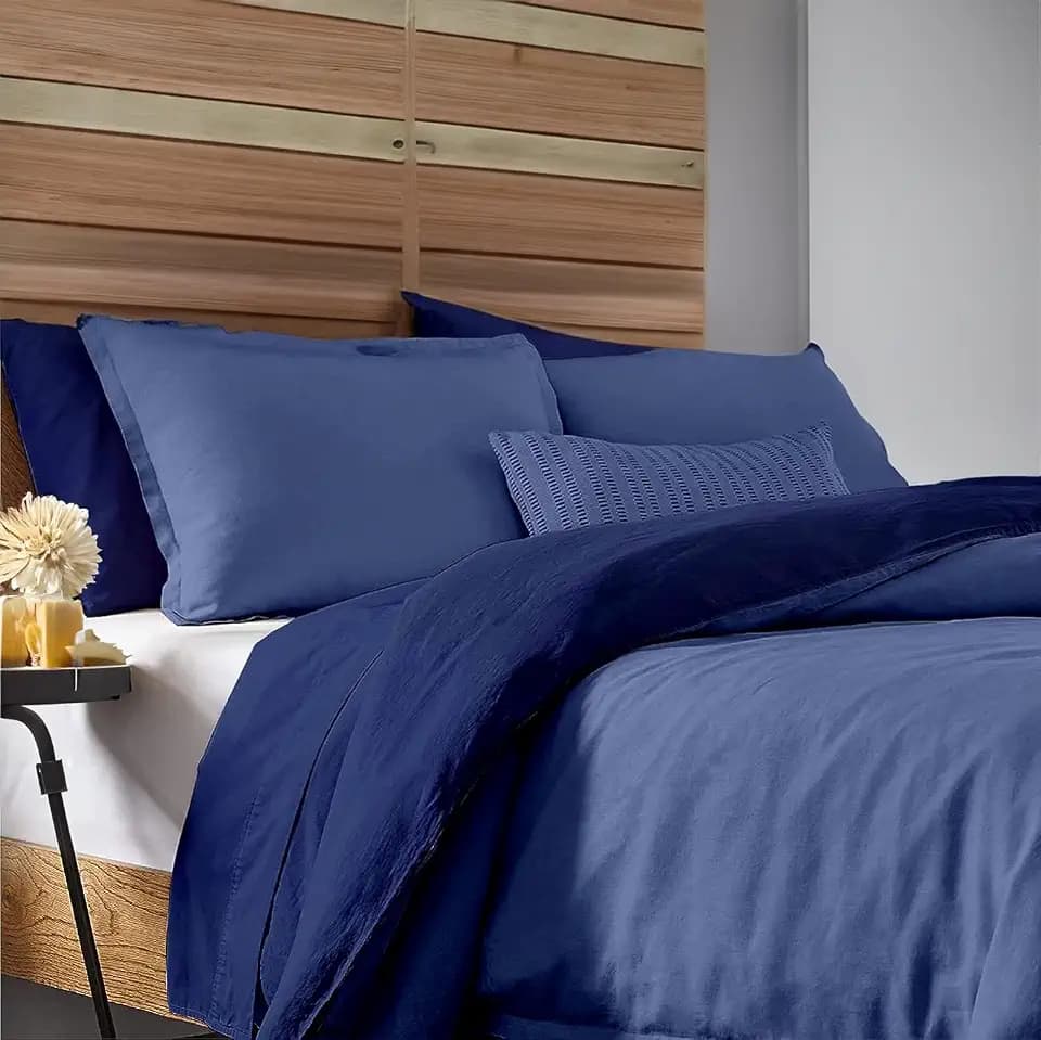 100% Egyptian Cotton 3 Pc Navy Blue Duvet Cover Queen High Thread Count