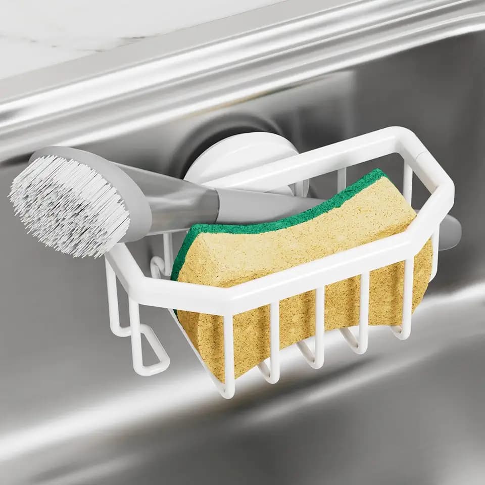 TAILI Sponge Holder for Kitchen Sink with Suction Cup-White, Aluminum