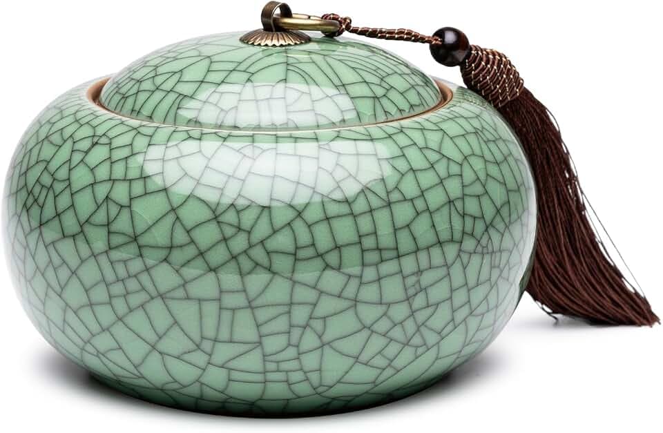 Jade-Glazed Porcelain Airtight Container, 20 Oz Celadon Food Jar