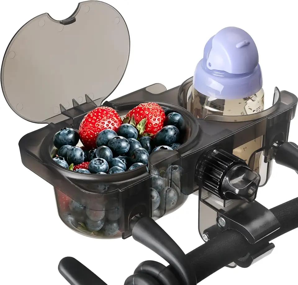 Universal Stroller Snack Tray, 3-in-1 Cup Holder with Clamp & Silicone Grip