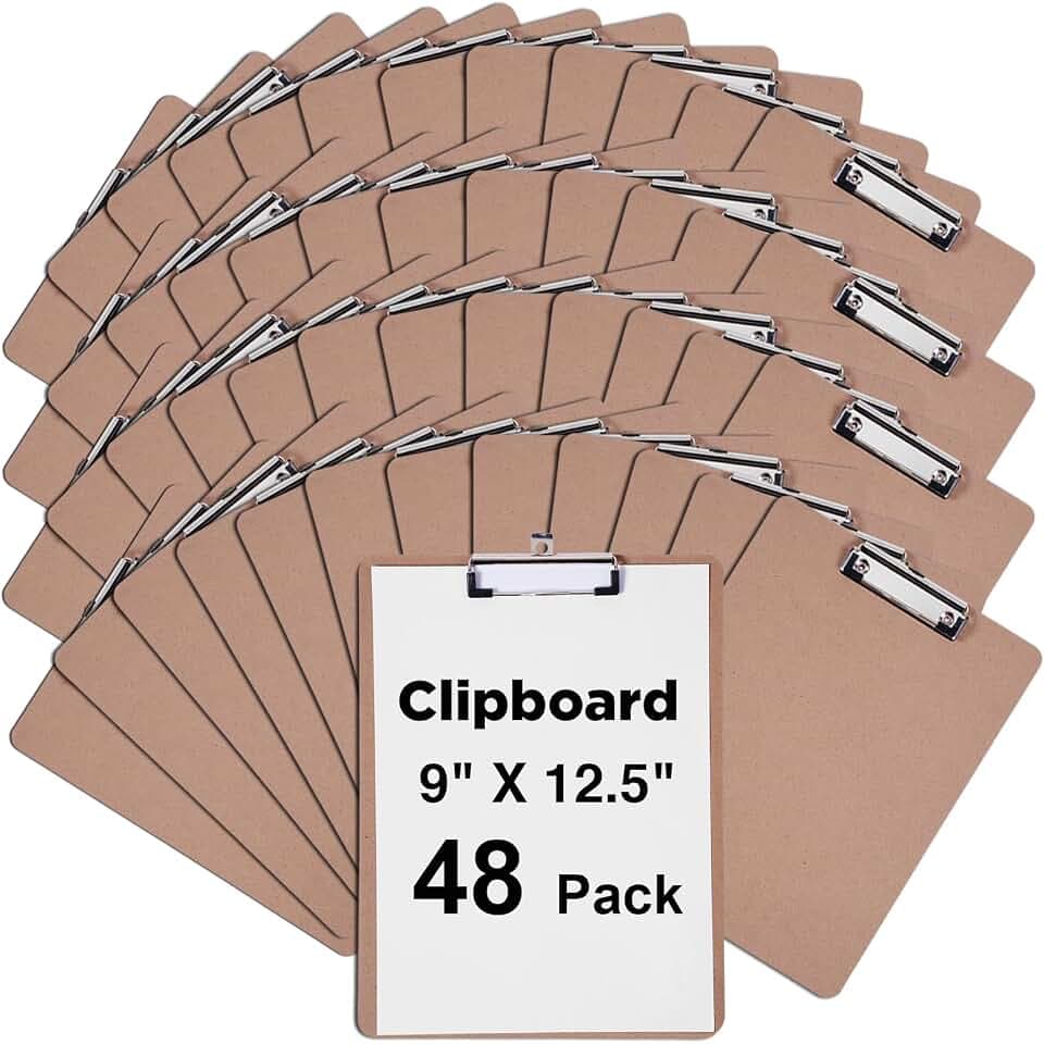 Clipboards Bulk, Woswel Hardboard Office Clipboards 48 Pack,9 X 12.5 Inch Recycled Wood Clip Boards,Low Profile Clip Boards for Classroom Home School & Office Supplies