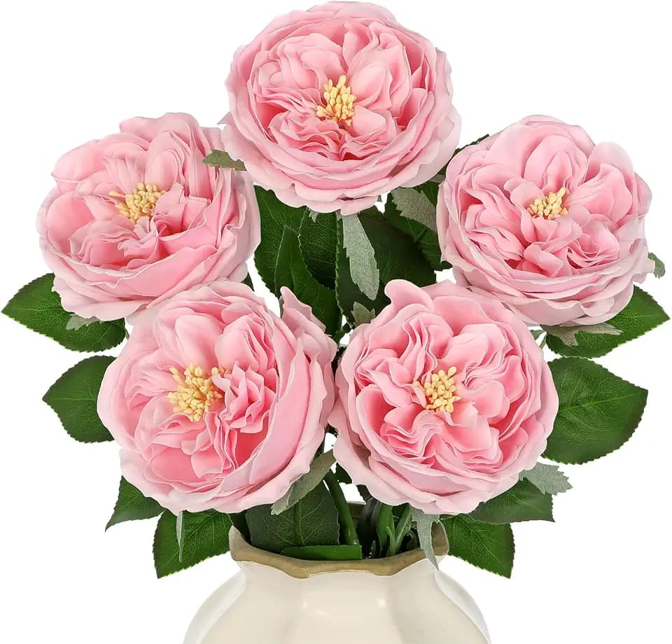 5Pcs Peonies Artificial Flowers Real Touch Austin Roses 23.6 Inch Long Stem Fake Flowers for Decoration Latex Rose Peony for Vase Wedding Valentine’s Day Party Arrangement Home Decor - Dusty Pink