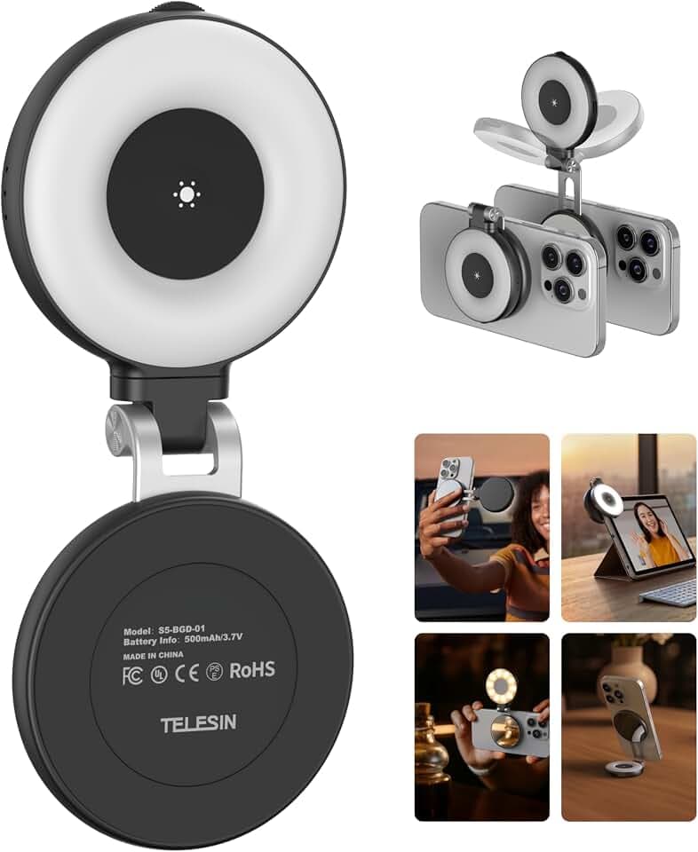 TELESIN C03 Magnetische Selfie-Licht, 3-in-1 Selfie Handy Licht (Schwarz)