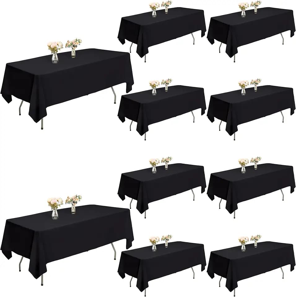 Black Tablecloths Rectangular 10-Pack, 60x102 Inch Table Cloths for 6 Foot Rectangle Tables, Heavy-Duty Polyester Fabric - Stain Resistant Reusable & Washable