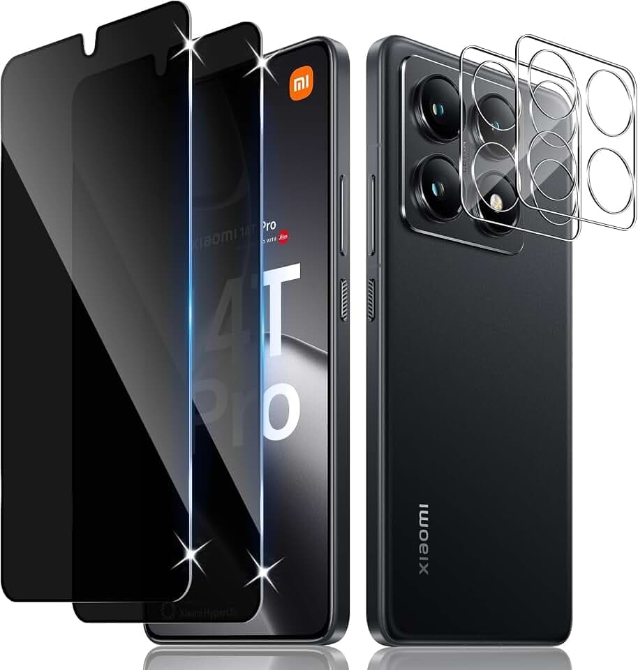 Sichtschutz für Xiaomi 14T Pro, 2 Stück Anti Spy Gehärtete Glas Schutz Folie und 2 Stück Kameraschutz, 9H Härte Privacy Folie Kratzfest Sichtschutzfolie blickschutz