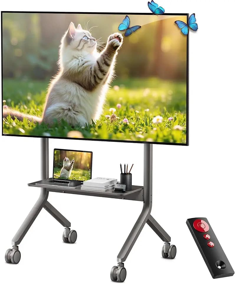 NB ERGONOMIC Motorized Mobile FCC Qualified TV Cart for 65-90 Inch Flat Screens, Electric Height Adjustable TV Stand, Heavy Duty Rolling Trolley for Smart Board150 lbs Capacity, P150