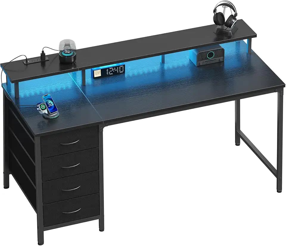 DUMOS 40-Inch Gaming Computer Desk with Drawers for Home Office, Black