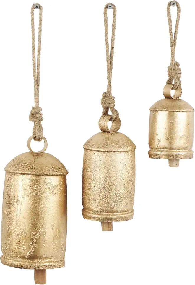 Deco 79 Metal Cow Bells, Meditation Bell, Set of 3, 10", 7", 5"H, Gold
