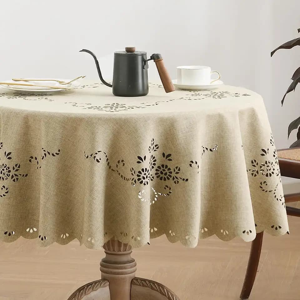 Wracra Macrame Round Tablecloth, Khaki Table Cloth Round 48"