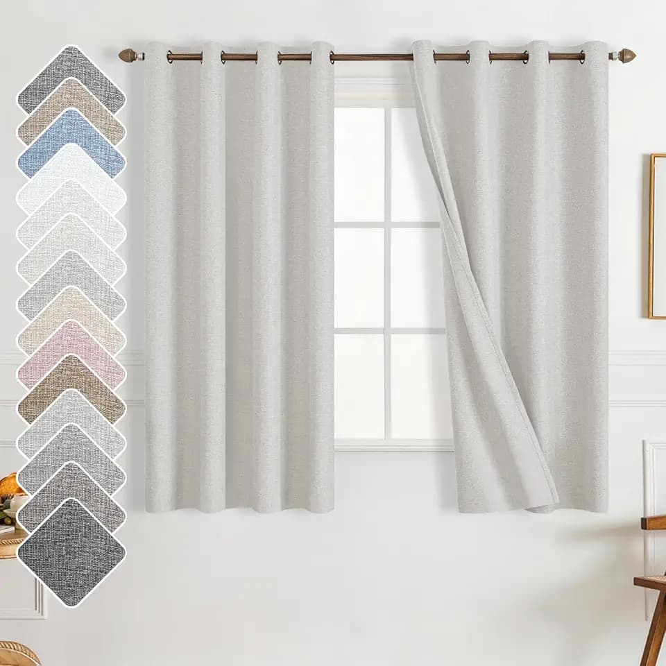 Linen Textured 100% Blackout Curtains - Thermal Insulated & Energy Saving for Bedroom, Double-Sided Noise Reducing Drapes for Living Room,Grommet Top 2 Panels 52" W x 63" L Light Beige