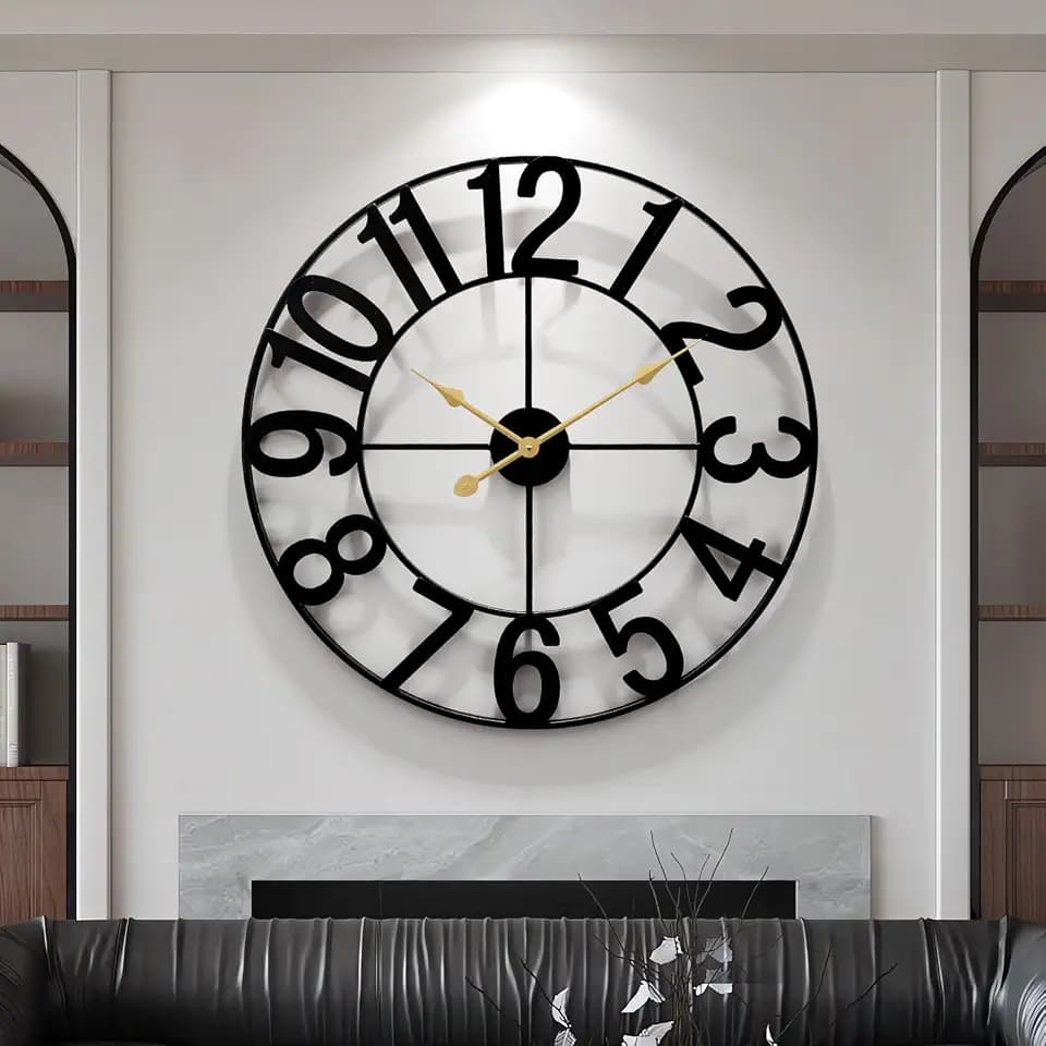 Large Wall Clock for Living Room,Decorative Round Modern Wall Clock,Digital Silent Black Clock Battery Operated for Bedroom/Kitchen/Entryway/Office/Farmhouse 32Inch