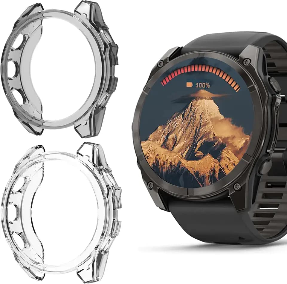 Blueshaweu Schutzhülle kompatibel Für Garmin Fenix 8 Serie, All-Around Case Ultra dünn TPU Schutz Hülle für Fenix 8 43mm/ 47mm AMOLED,SOLAR / 51mm AMOLED,SOLAR (schwarz+transparent, Fenix 8-47MM)