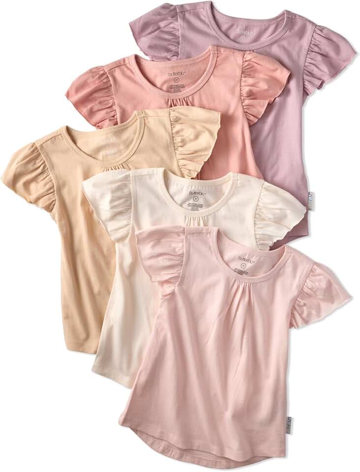 Butterblu Rose 5-Pack Short Sleeve Ruffle T-Shirts 100% Organic Cotton Tees