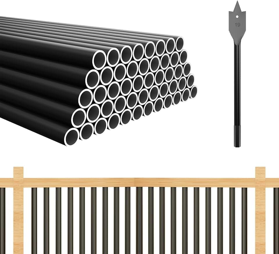 50 Pack 32" Aluminum Deck Balusters Round Black Deck Railing Stair Porch Staircase Spindles 3/4" Diameter Balusters Outdoor