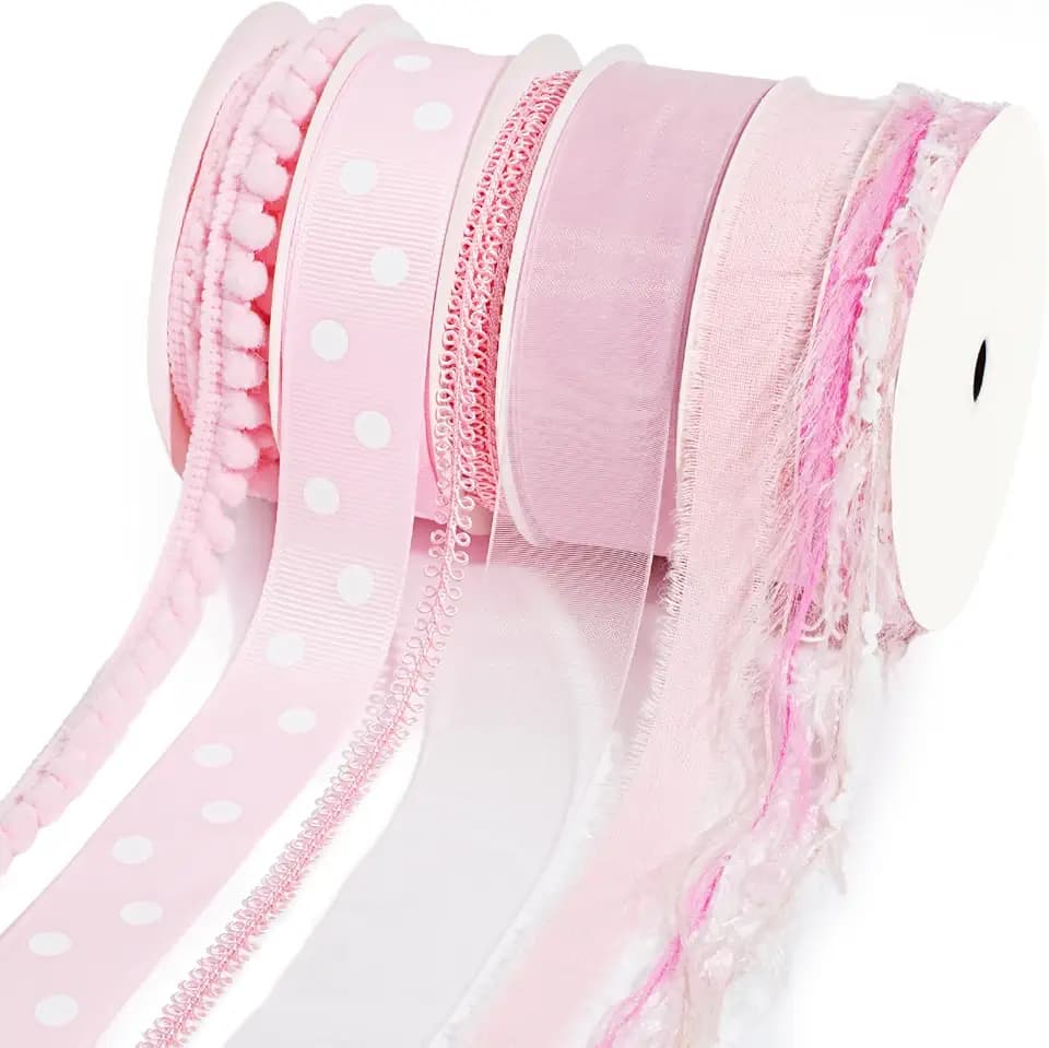 LaRibbons Pink Ribbons for Crafts 6 Rolls Baby Pink Ribbons
