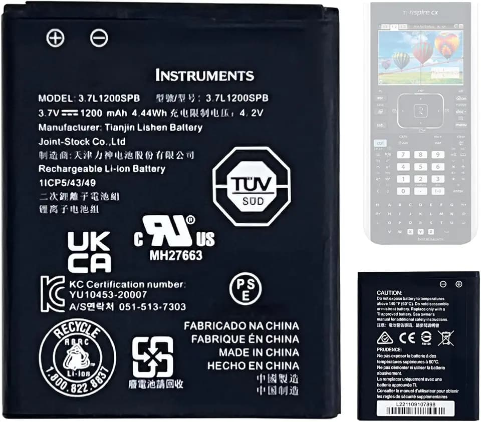 Ersatzakku 3.7L1200SPB kompatibel mit Texas Instruments AkkuTI-Nspire CX and CX CAS,TI-84 CE, TI-84 Plus CE