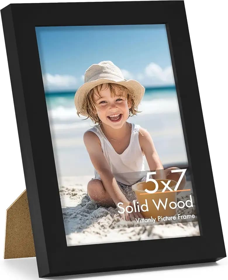 Vittanly 5x7 Picture Frame Made of Solid Wood for Wall or Tabletop, Black