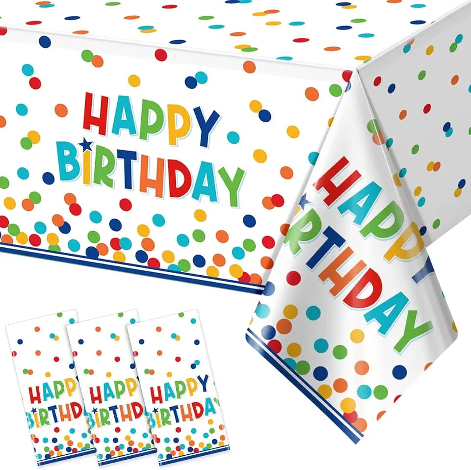 3 Pack Happy Birthday Plastic Tablecloth Decorations,Disposable Colorful Polka Dots Table Cloths,Rectangle Waterproof Table Cover for Girls Boys Birthday Baby Shower Party Decorations,54x108 Inch