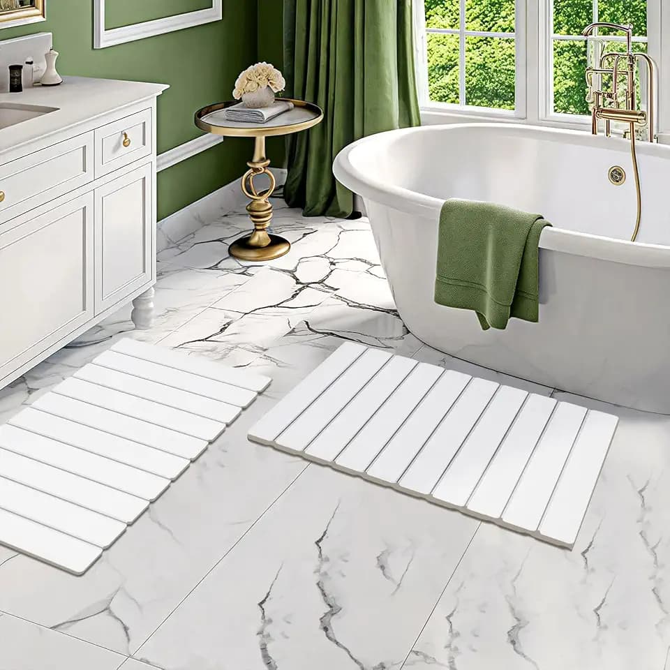 2 Pack Stone Bath Mats Foldable Non-Slip Quick Dry Bathroom Rugs