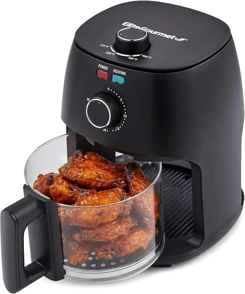 Elite Gourmet 2.4Qt Glass Air Fryer, PFAS-Free Basket, 1150W