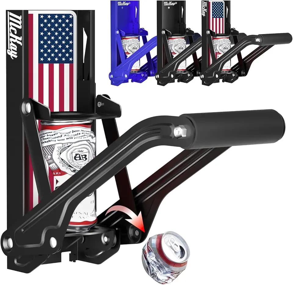 McKay Auto Can Crusher, Metal Wall-Mount 12/16 Oz. Smasher - Black US Flag