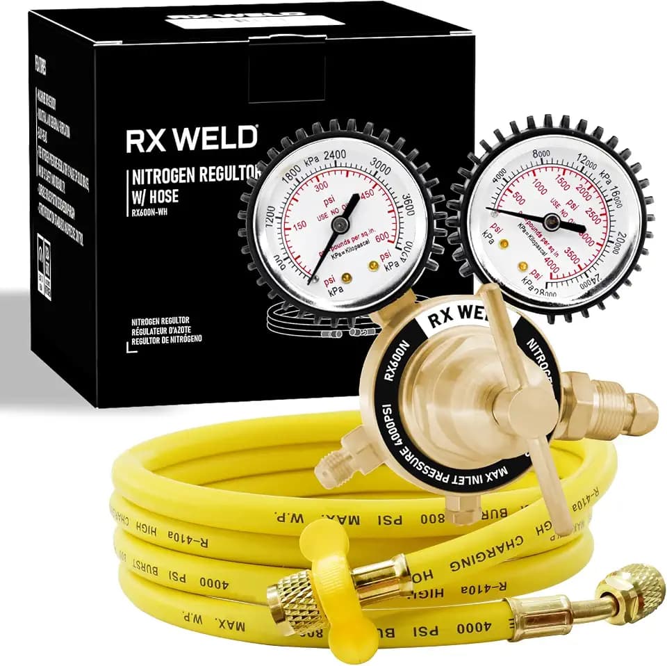 RX WELD Nitrogen Regulator, 0-600 PSI, CGA580 Inlet, 1/4" Flare Outlet