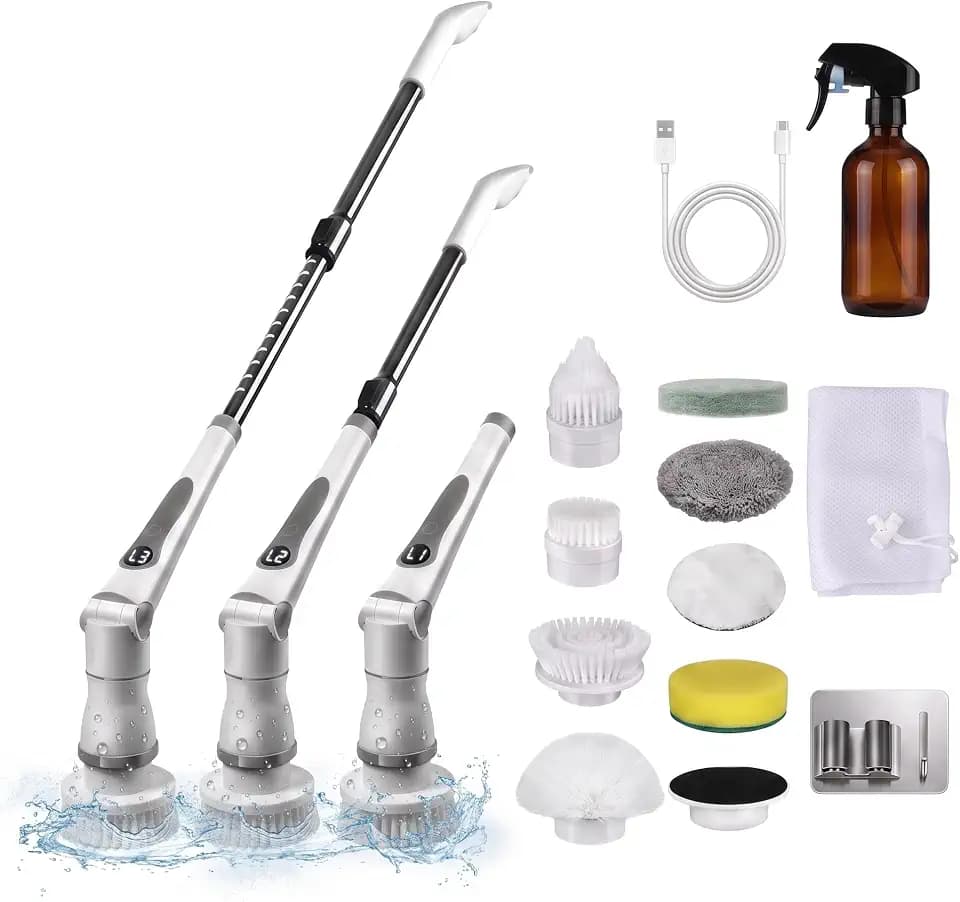 Electric Spin Scrubber Bathroom, Cordless Scrubber with 8 Heads, Type-C