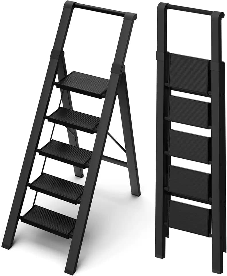 5 Step Ladder Foldable, Lightweight Aluminum Step Stool