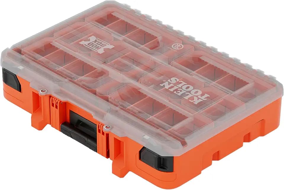Klein Tools 54400MBX MODbox Tall Compartment Box, Full-Width Tool Organizer, Small Parts Tool Box with 20 Compartments, 9 Removable Bins for Fasteners, Stackable Module