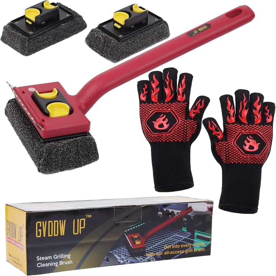 Grill Brush Bristle Free with Scraper and 2 Replacement Heads