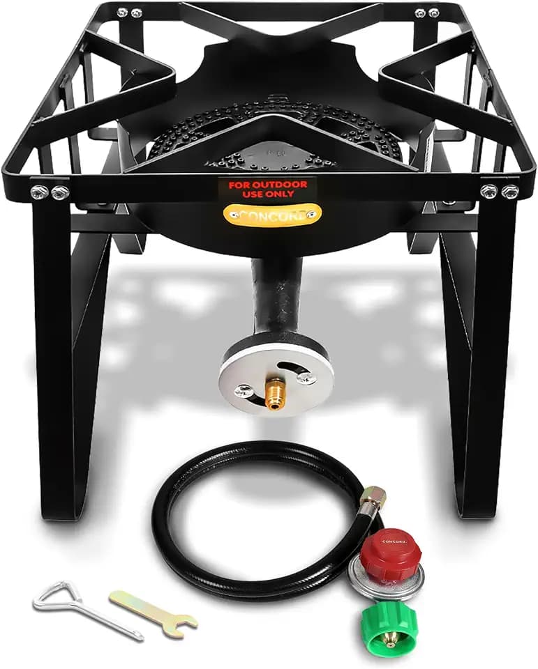 Concord Deluxe Banjo Single Propane Burner, 200,000 BTU Portable Outdoor Stove for Camping Cooking/Home Brewing/Making Sauces, 16” Square
