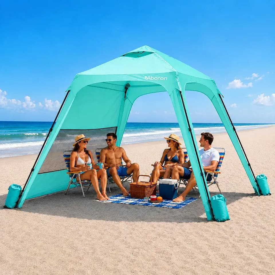 ABORON 10x10 FT Beach Cabana, Pop Up Beach Canopy with Side Wall, UPF 50+
