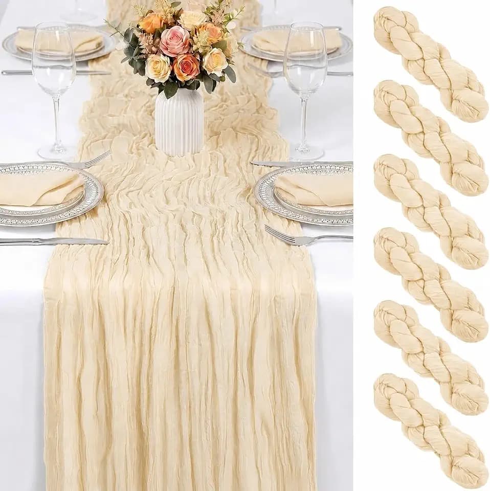 6 Pack Ivory Cheesecloth Table Runner 17x108 Inch Semi Sheer Boho Gauze Cheese Cloth Table Runners for Party Wedding Sheer Runners for Baby Bridal Shower