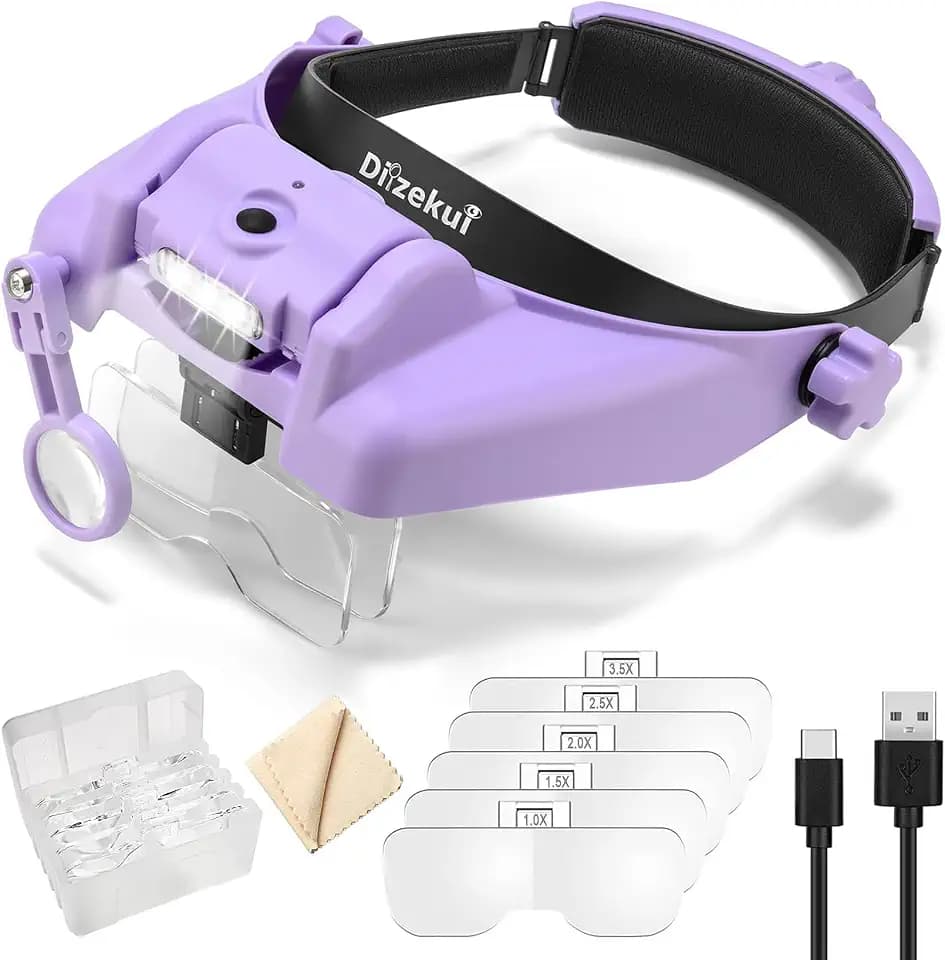Dilzekui Magnifying Glass with Light 1X-14X, Rechargeable Headset Magnifier