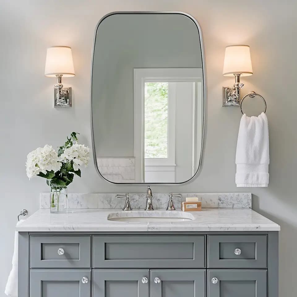 ANDY STAR Brushed Nickel Oval Square Bathroom Mirror for Over Sink, 24x36 Inch Bathroom Vanity Mirror with Unique Oblong Tube Metal Frame-Modern Clean Design with Anti-Rust Stainless Steel Frame