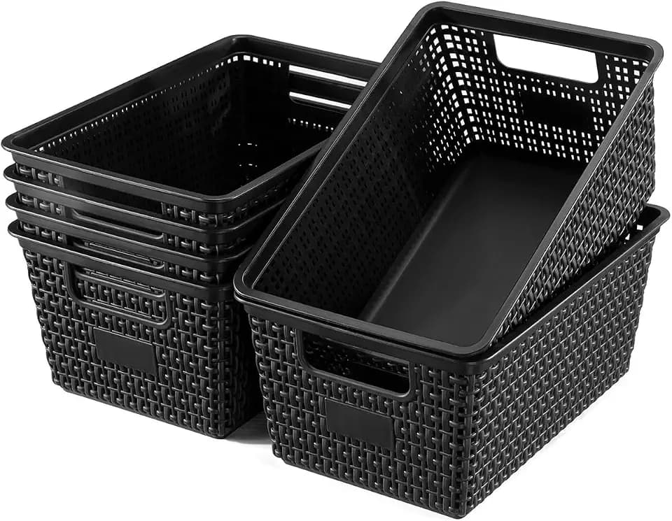 EOENVIVS Set of 6 Baskets For Organizing, Plastic Storage Bins and Small Basket for Organization and Storage Shelves Drawers Desktop Closet Playroom Classroom Office, Black