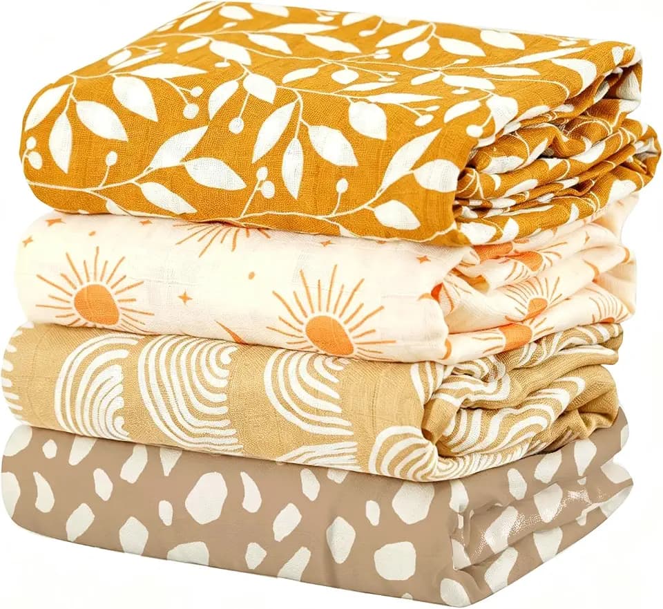 4 Set Muslin Swaddle Blankets Receiving Blanket for Newborn Baby | Boys, Girls Cute Soft Print Baby Towel Wrap 120x110cm Baby